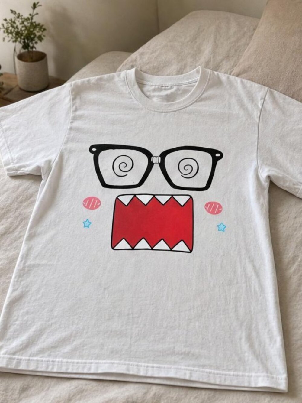 Dizzy Glasses Monster Graphic Tee White Unisex T-Shirt